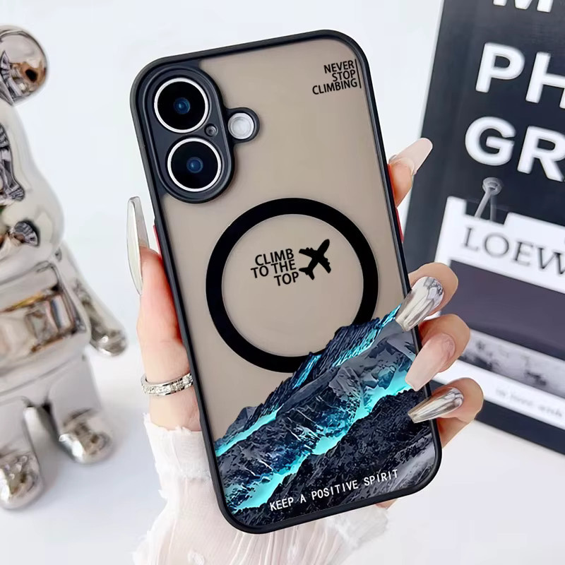 MOESOE Handyhülle Snowy Mountain Flugzeug Design für iPhone 17 16 15 14 13 12 Pro Max Air mit MagSafe Wireless Charging Unterstützung in Schwarz und Multicolour - Bild 5