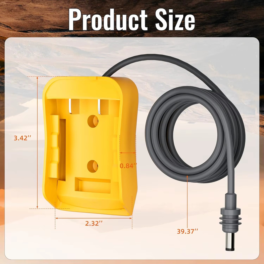 DeWalt Universeller Batterie-Gleichstromkabeladapter mit Barrel-Plug in Gelb für 18V und 20V Batteriezubehör - Bild 2