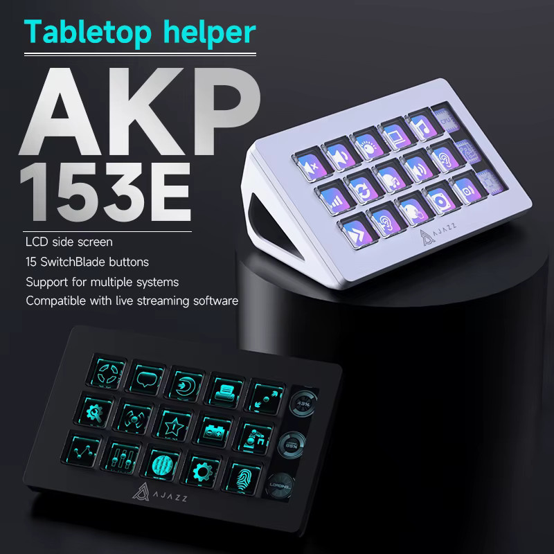 AJAZZ AKP153 Desktop-Controller-Tastatur in Schwarz mit 15 Makro-LCD-Tasten, seitlichem Bildschirm und USB-C Anschluss - Bild 2