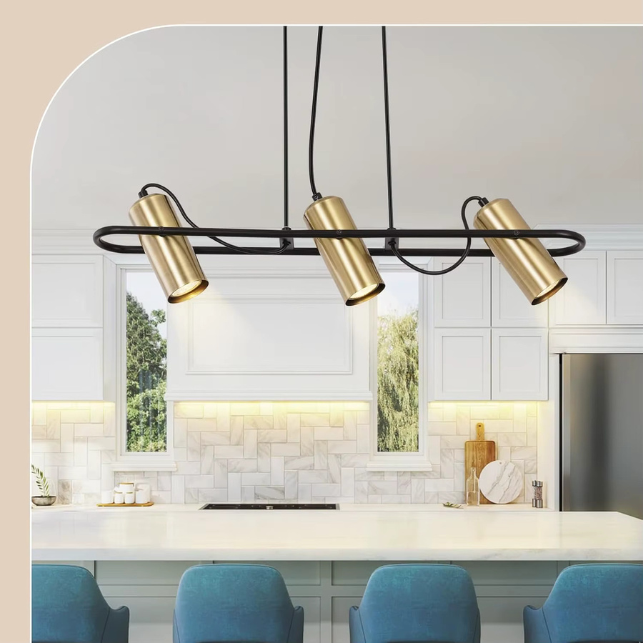 3-flammige Vintage Pendelleuchte im Industrial Design für Esszimmer, Küche oder Wohnzimmer, Gold/Messing, GU10, ohne Leuchtmittel - Bild 2