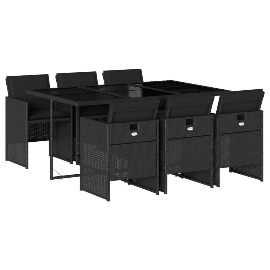 vidaXL 7-teilige Garten-Essgruppe aus Poly-Rattan in Schwarz mit Kissen und Hartglas-Tischplatte - Bild 2