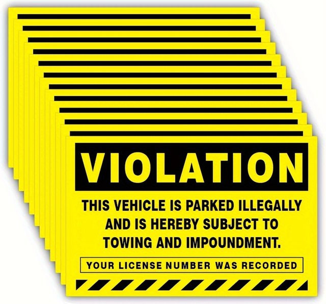 10 Stück Warnaufkleber Violation of Parking Vorschriften in Gelb, Größe: Breite: 7 cm, Höhe: 11 cm - Bild 1