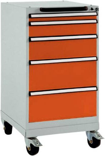 Manuflex BASETEC Schubfachschrank TP1144.2001 mobil, rotorange RAL 2001, mit 5 abschließbaren Schubfächern, Nutzhöhe: 70 cm - Bild 1