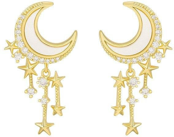 Allbestart Ohrringe, Sterne Mond Tropfen, Kristall, Messing, Gold, Damen - Bild 1