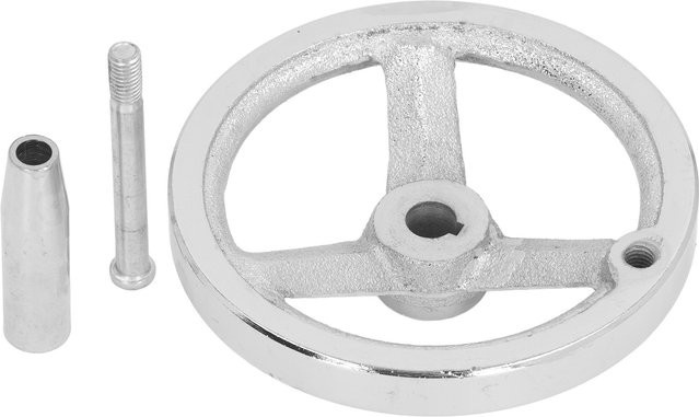 Qiilu Drehhandrad aus Gusseisen mit 3 Speichen und drehbarem Griff, rund, Farbe: Silber, Bohrung: 12 x 125 mm - Bild 1