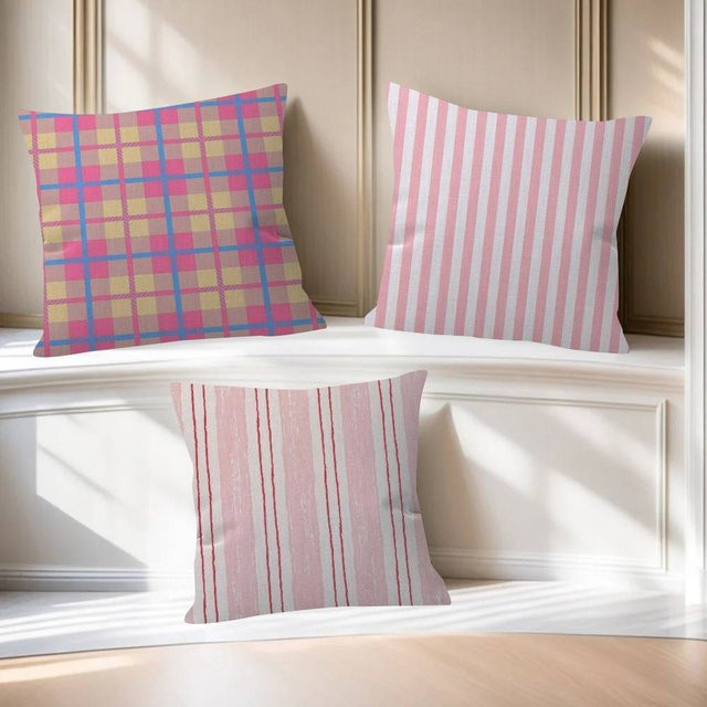 Dekoratives Kissen Beast Kingdom Pink Stripes mit personalisiertem Bild und Text, quadratisch, B/B/H: 45 x 45 x 45 cm - Bild 1