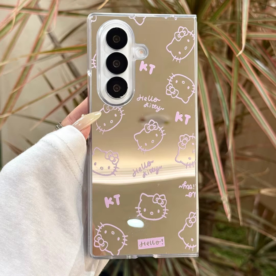 Hello Kitty Handyhülle mit Make-up-Spiegel und Kurzband für Samsung Galaxy Z Fold 7 6 5 4 3, stoßfeste Acryl Schutzhülle, mehrfarbig - Bild 3