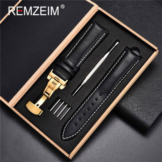 Uhrenarmband Echtleder, Kalbsleder, Schwarz, Herren, 24mm - Bild 1