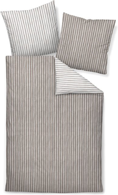 Janine Bettwäsche DAVOS Unisex aus Biber Baumwolle, 2-teilig, Beige/Braun, B/H: 135 x 200 cm, Kissenbezug: 80 x 80 cm - Bild 1