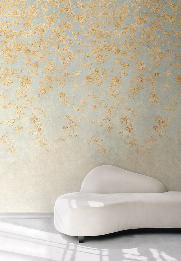 Isidore Leroy Wandtapete Passiflores in Blau mit floralem Art-Nouveau-Design, B/H: 150 x 330 cm - Bild 1