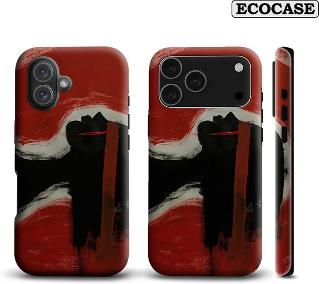 Handyhülle mit abstraktem Design in Rot und Schwarz für Apple iPhone 11 bis iPhone 17 Pro Max Plus mit doppelschichtiger Rückseite - Bild 1