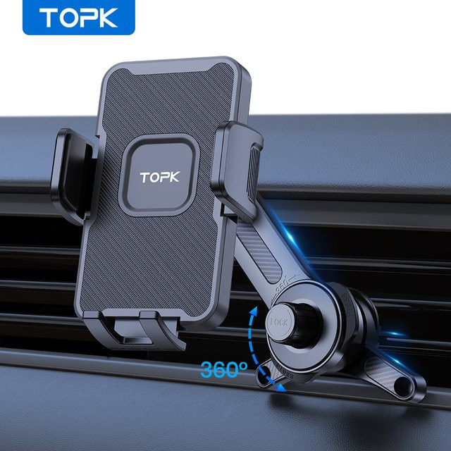 TOPK Autotelefonhalterung für die Lüftung mit Metallhakenclip, 360 Grad Rotation und Ein-Knopf-Entriegelung in Schwarz - Bild 1