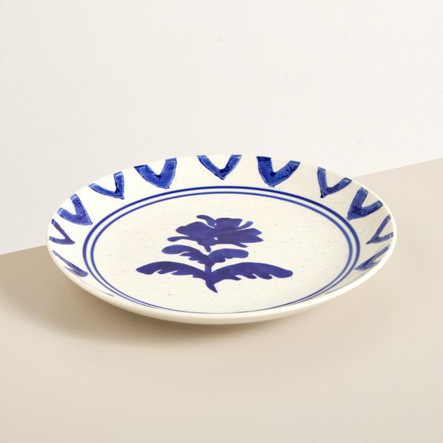 Blume2000 Essteller aus Steingut in Blau mit floralem Design, Durchmesser: 25,0 cm - Bild 1