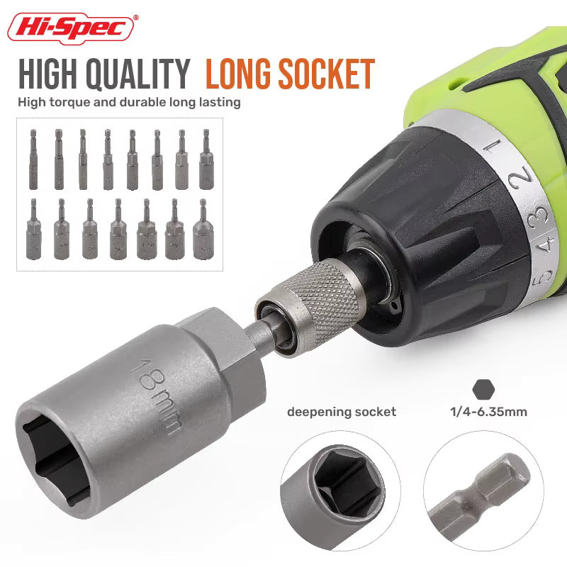 Hi-Spec Schlagschrauber-Adapter-Set 5,5–19 mm in Silber mit 1/4-Zoll-Sechskantschaft - Bild 4