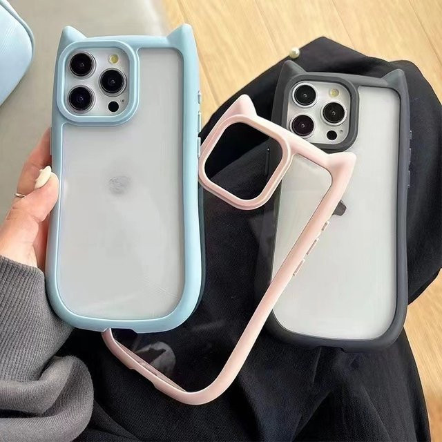 Transparente Silikon-Handyhülle mit niedlichen Katzenohren für Apple iPhone 11 12 13 14 15 16 Pro Max 17 Air Stoßfeste Rückabdeckung - Bild 1