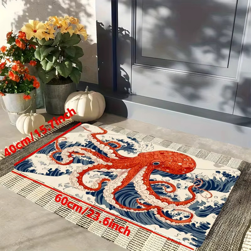 VIKAMA Willkommens-Fußmatte mit Oktopus-Wellen-Motiv, rutschfest und waschbar, mehrfarbig, B: 60 cm, T: 40 cm - Bild 3