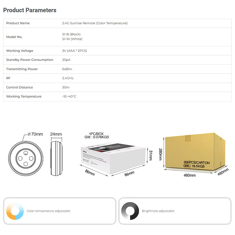 Miboxer S1-B LED Controller mit Fernbedienung für CCT und Farbtemperatur, 2,4 GHz, Weiß/Mehrfarbig - Bild 4
