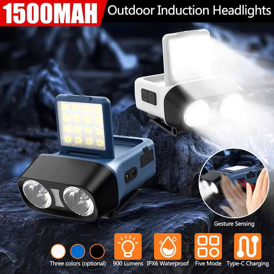 VASTFIRE LED Clip-on Stirnlampe mit Bewegungssensor, wiederaufladbare COB Kappenleuchte in Weiß - Bild 3