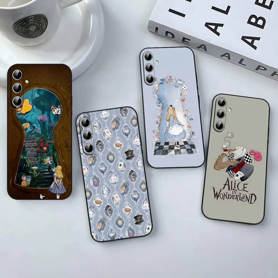 Niedliche Alice im Wunderland Anime Handyhülle für Samsung Galaxy S25 S24 S23 S22 S21 FE Plus Ultra A13 A20 A32 A70 in Schwarz - Bild 4