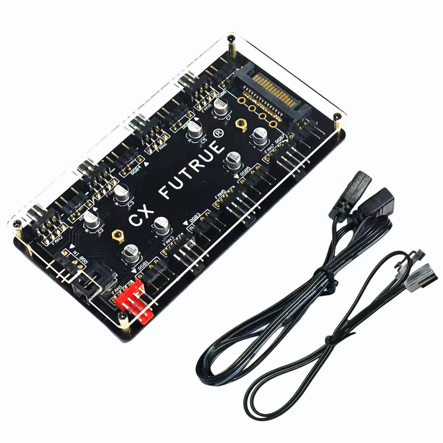 AuyiHomu Computer-Gehäuse-Lüfter-Hub in Schwarz mit 8 PWM- und ARGB-Anschlüssen (12V 4-Pin und 5V 3-Pin) - Bild 5