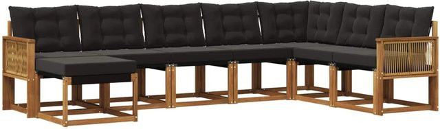 vidaXL Outdoor-Sofagarnitur L-Form aus massivem Akazienholz mit 8 Textilene-Kissen in Natur und Schwarz - Bild 1