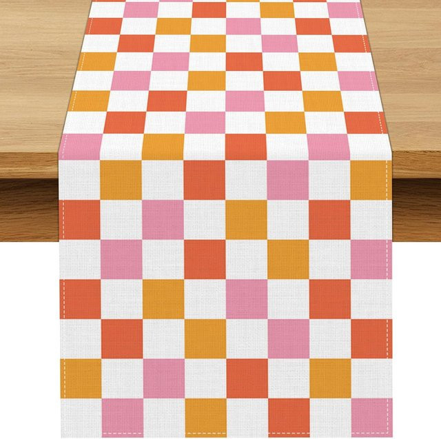 Bunter karierter Leinen Tischläufer von JINGYUE Pet im Country-House-Stil, Mehrfarbig, B/H: 150 x 33 cm - Bild 1