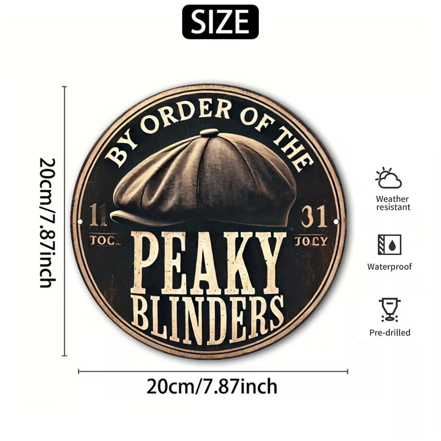 Potdemiel Vintage Metall-Wandkunstschild By Order of The Peaky Blinders, kreisförmiges Retro-Dekor aus Aluminium in Schwarz, Durchmesser: 20 cm - Bild 3
