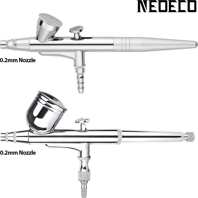 NEOECO Airbrush Kit Dual-Action Spritzpistole mit Schwerkraft-Zufuhr und 0,2 mm Düse in Silber für Make-up, Kunst und Modellbau - Bild 1