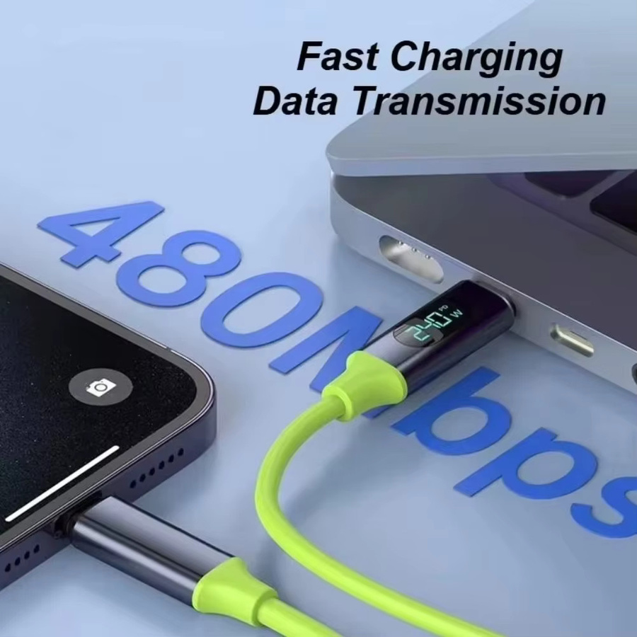 DIXSG USB-C auf USB-C Ladekabel mit LED-Display, 100W bis 240W Schnellladekabel und Datenkabel in Grün - Bild 5