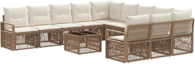 vidaXL Gartensofa-Set 12-teilig aus Poly-Rattan in Beige mit Polsterkissen und pulverbeschichtetem Stahlgestell - Bild 1