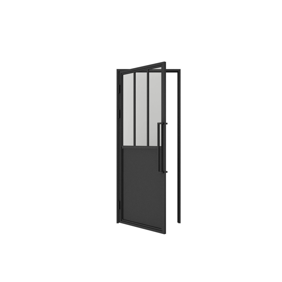inova Loft Glastür Komplettset in Schwarz mit Klarglas, 3 Felder, Kickplatte, DIN Links, inklusive Zarge, Beschlag und Griffstange, B: 93,0 cm, H: 204,0 cm - Bild 2
