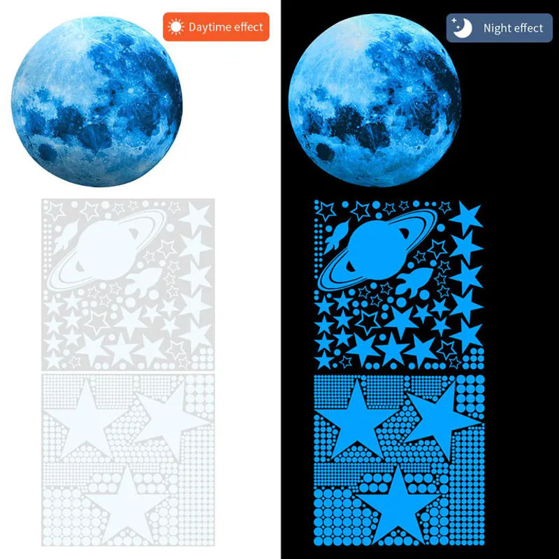 ASDA3 Leuchtende 947-teilige Mond-Sterne Wandaufkleber in Blau zur Decken- und Wanddekoration für das Kinderzimmer - Bild 5