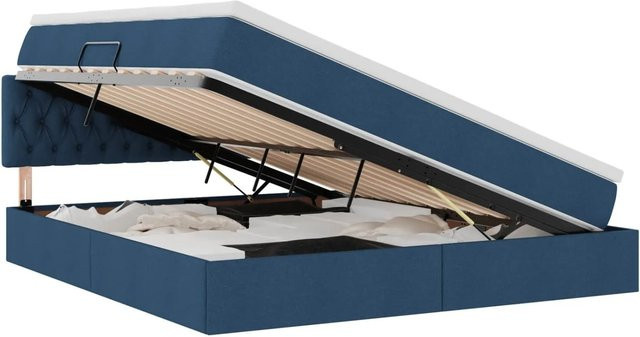 vidaXL Aufbewahrungsbett mit Matratze in Blau, modernes Bett mit Lift-up-Funktion aus Holzwerkstoff und Metall, B/T: 180 x 200 cm - Bild 1
