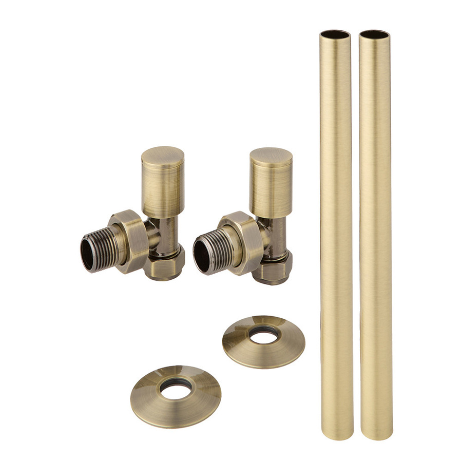 Hudson Reed Winkelventilset und Rohrverbindungen aus Messing in Gold mit 15mm Anschluss und 1/2 Zoll Gewinde, dunkel gebürstet - Bild 1