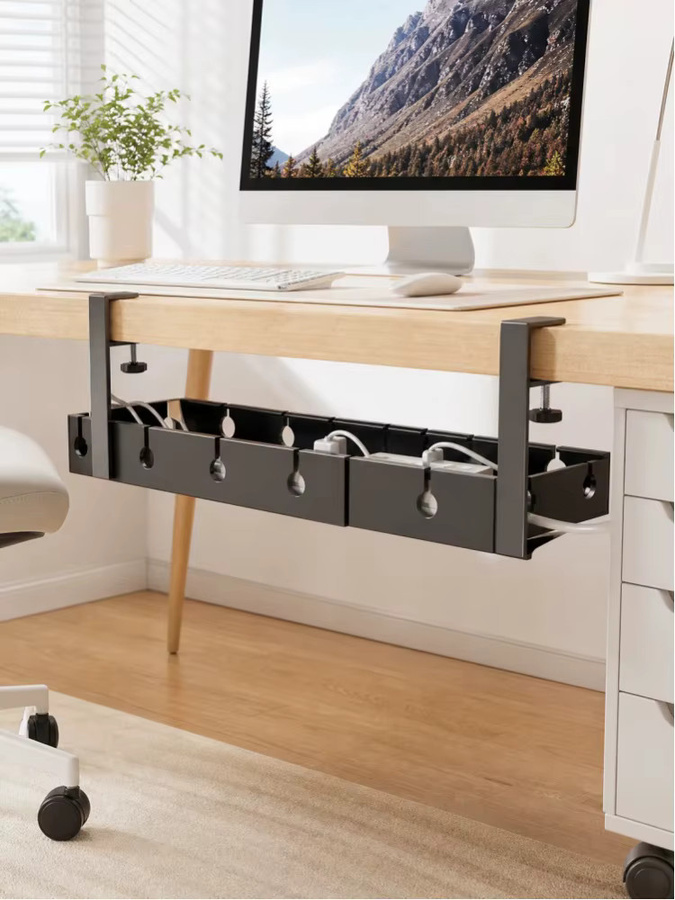 Ausziehbare Kabelmanagement-Ablage für den Schreibtisch in Schwarz aus Metall, Breite: 43-74 cm, Höhe: 14 cm - Bild 9