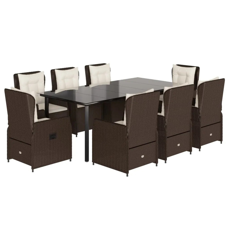 vidaXL 9-teilige Garten-Essgruppe aus Poly-Rattan mit Kissen in Braun - Bild 2
