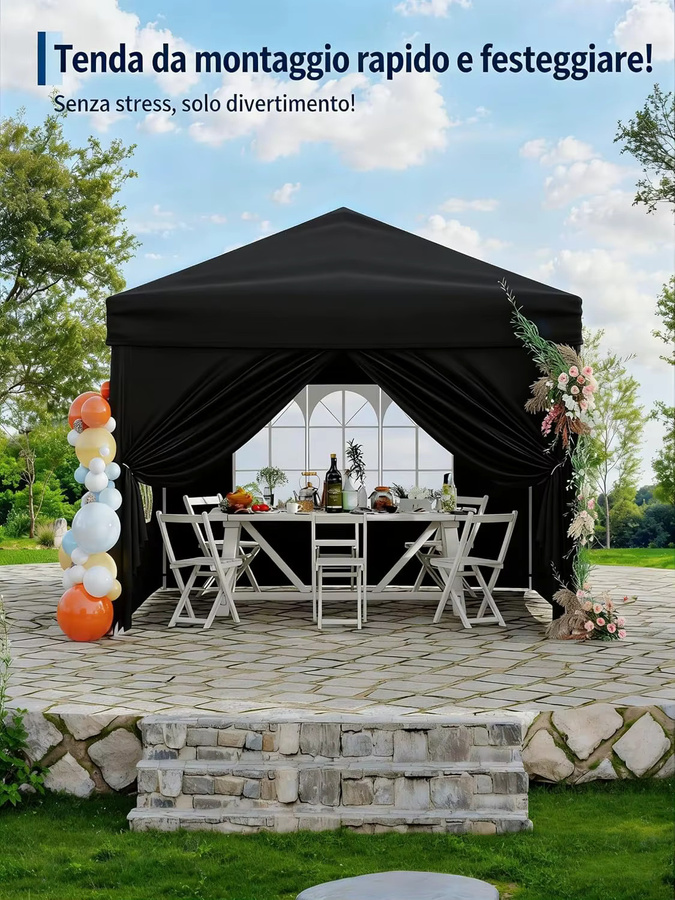 Garvee Faltbarer Pavillon für Garten und Markt in Blau oder Schwarz, B/B/H: 300 x 300 x 260 cm, mit 4 wasserdichten Seitenwänden und UPF 50+ Schutz - Bild 5