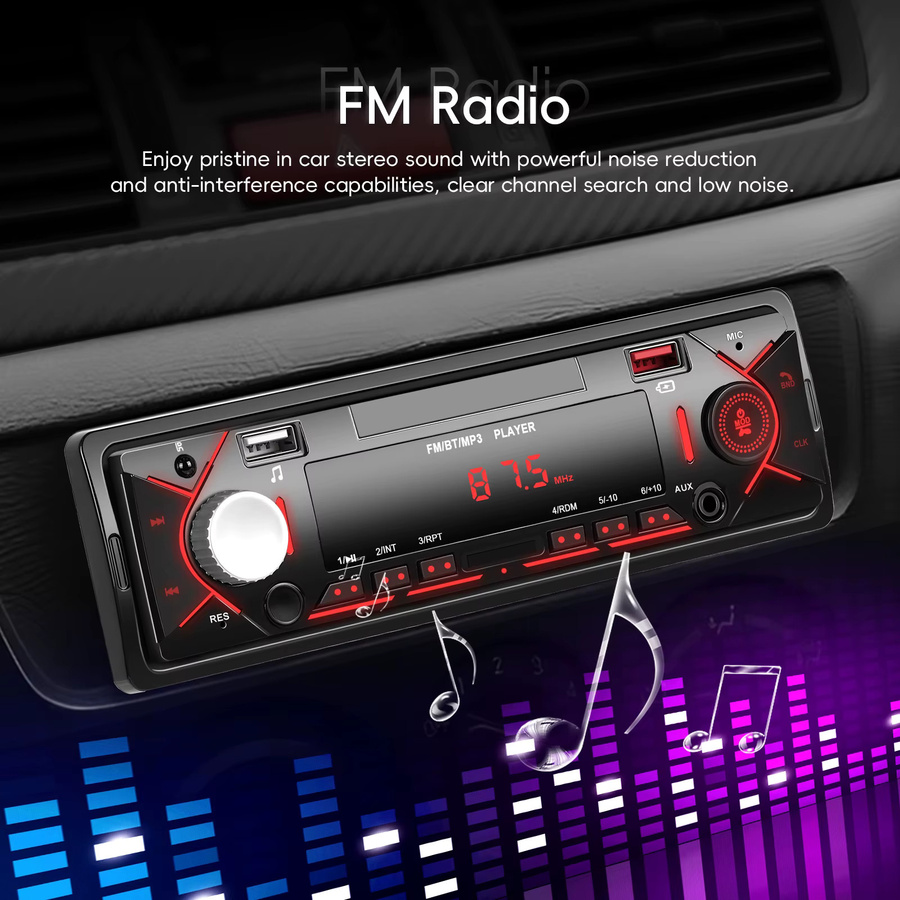 Podofo 1DIN Einbau-Autoradio MP3-Player mit USB/AUX-IN und Fernbedienung in Schwarz - Bild 4
