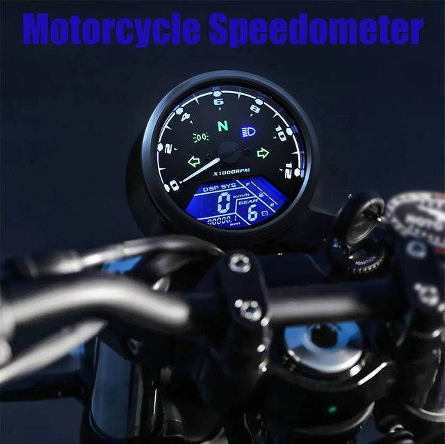RYSJM Universal Motorrad Digital-Tachometer mit LCD-Display und grüner Beleuchtung für 1-4 Zylinder, 12000 RPM - Bild 1