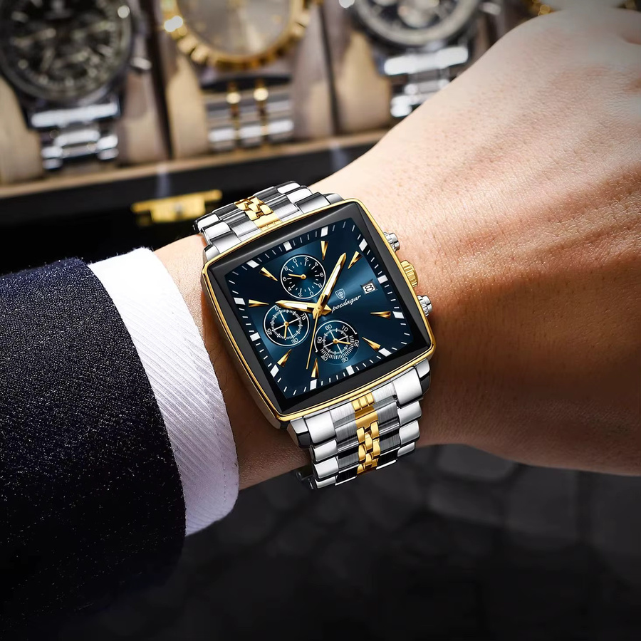 POEDAGAR Armbanduhr Chronograph, Quarz, Edelstahl, Gold, Herren - Bild 5