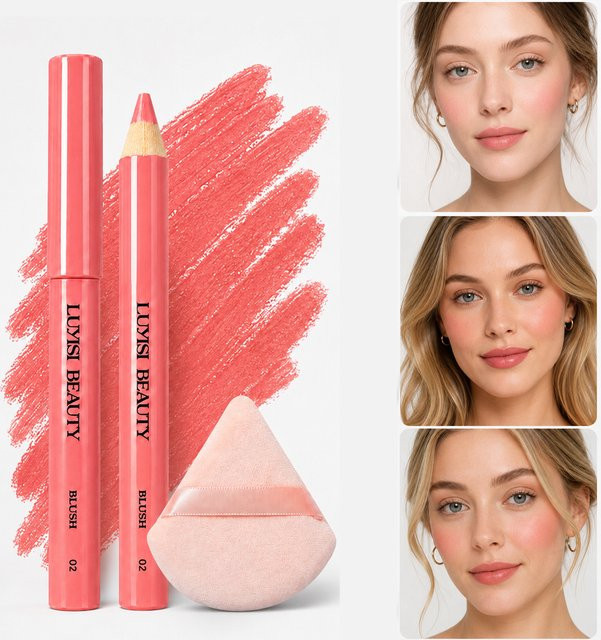 2-teiliges Set Rouge-Stift & Rouge-Puderquaste, rosige Farbe, matt - Bild 1