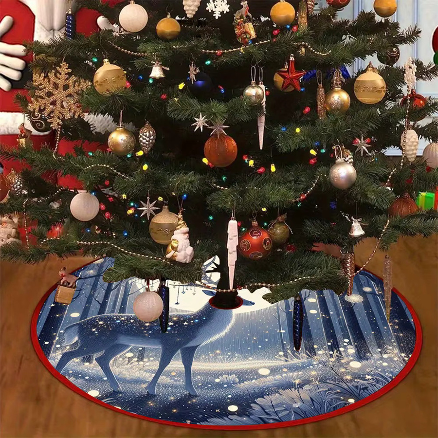 VIKAMA Weihnachtsbaumrock mit Elch-Motiv in Blau, runde Textil-Dekoration für eine festliche Weihnachtsatmosphäre - Bild 2