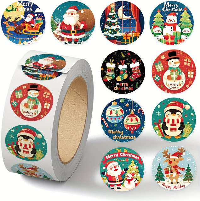 500 Blatt Weihnachts-Aufkleberrollen für Notizbücher und Laptops in Beige und Multicolour - Bild 1