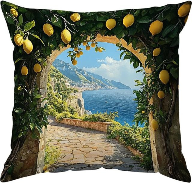 Dekorativer Kissenbezug mit Amalfiküste Zitronenbaum Muster von Tinika Chen aus Polyester, B/B: 18 x 18 cm - Bild 1