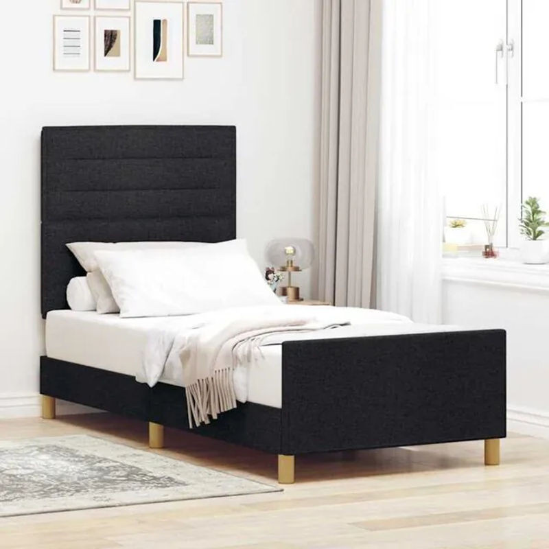 Modernes Polsterbett mit Kopfteil von vidaxl in Schwarz, Stoff, B/T: 100 x 200 cm - Bild 1