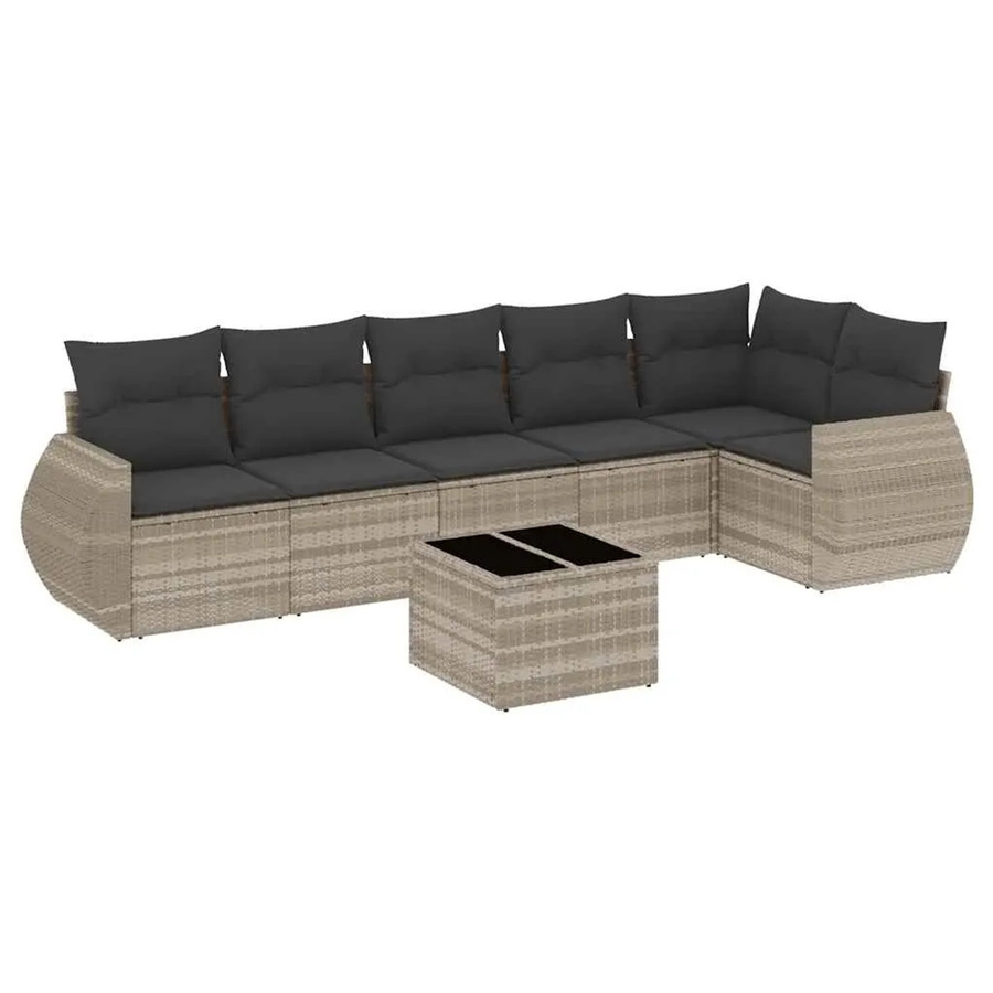 vidaXL 7-teilige Garten-Sofagarnitur in L-Form aus Polyrattan mit Kissen in Hellgrau - Bild 2