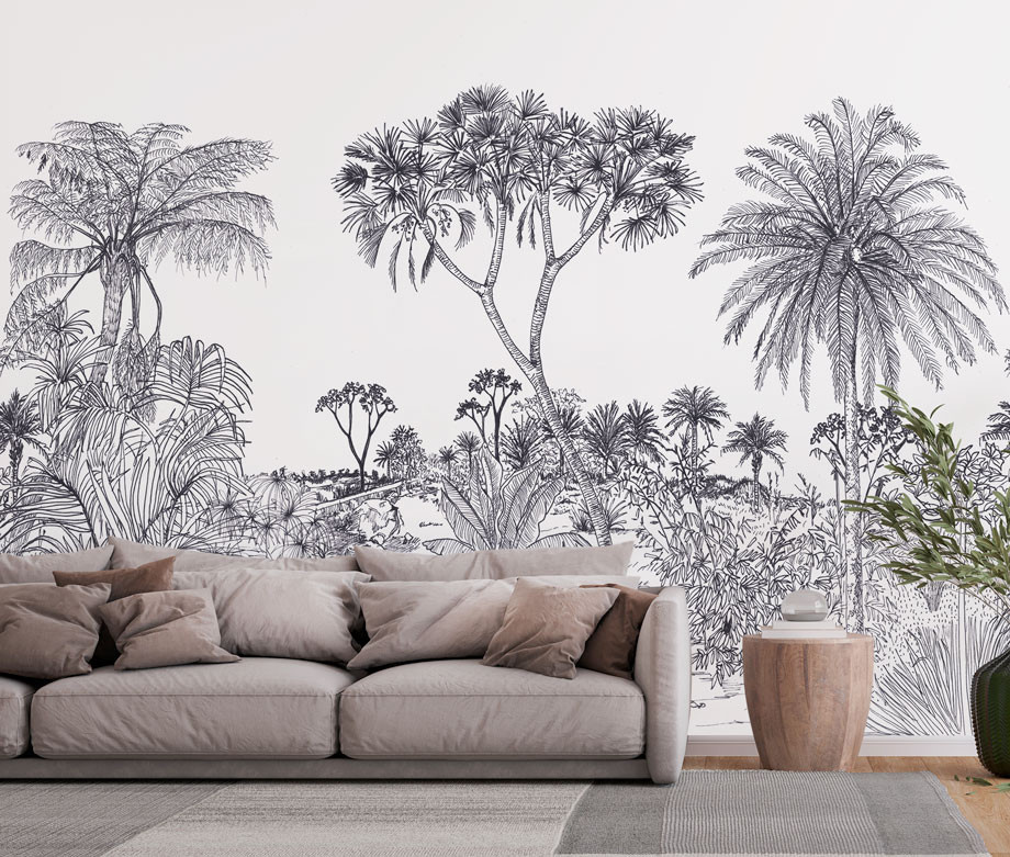 Tenue de Ville Mural Savane Wandtapete Botanisches Design in Grau, B: 300 cm, H: 100 cm - Bild 1