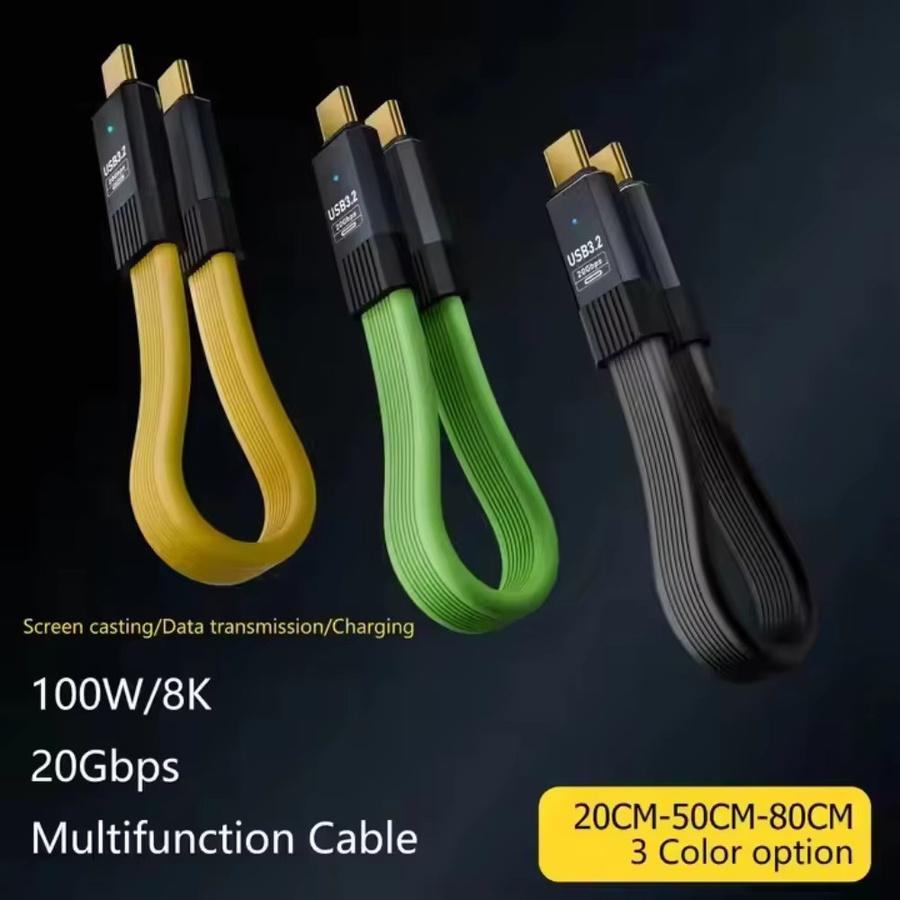 NNBILI USB-C auf USB-C Kabel Gelb, 100 W Schnellladekabel mit 20 Gbit/s Datenübertragung und 8K bei 60 Hz, flaches Typ-C Kabel - Bild 2