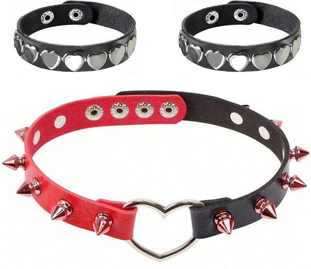 YIRAN Schmuck-Set Halskette und Armband, Leder, Schwarz und Rot, Unisex - Bild 1