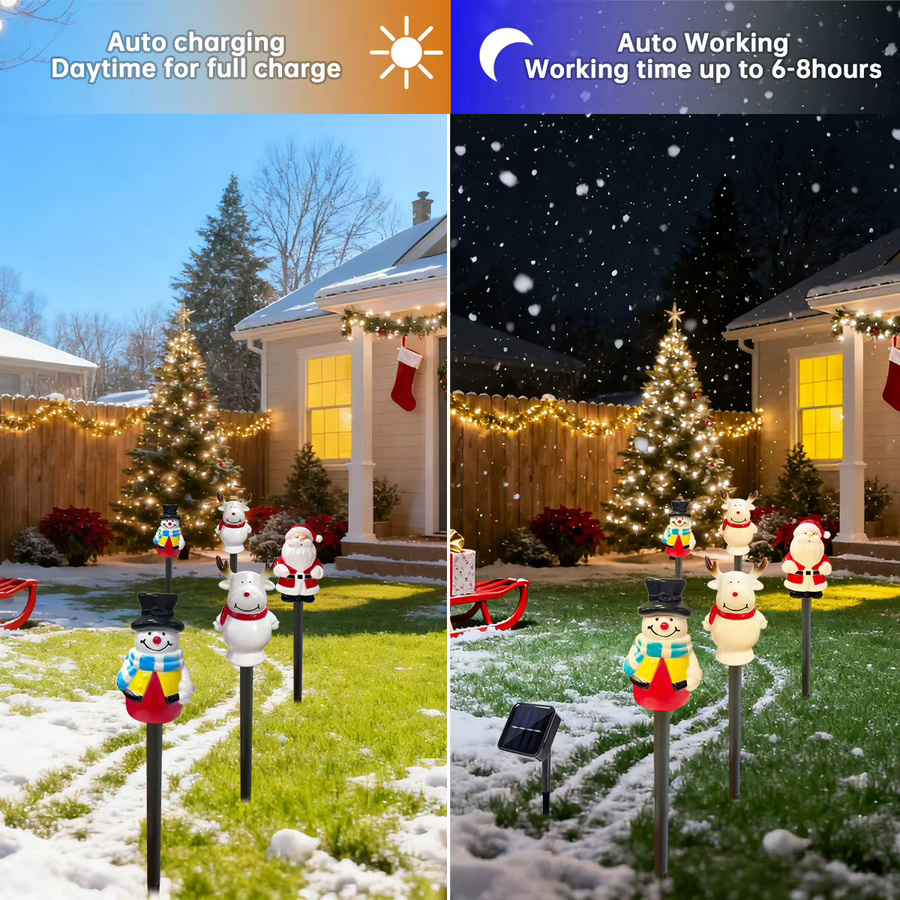 Peach Forest Solar Weihnachtslandschaftslicht mit 5 LED in Schneemann, Weihnachtsmann und Hirschform, Mehrfarbig, für Terrasse und Garten - Bild 3